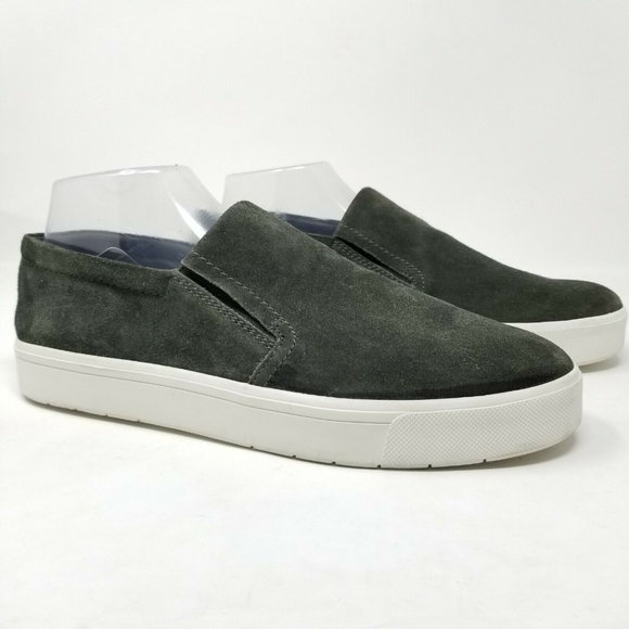 Vince Shoes - VINCE Bowen Olive Green Suede Slip-on Sneakers